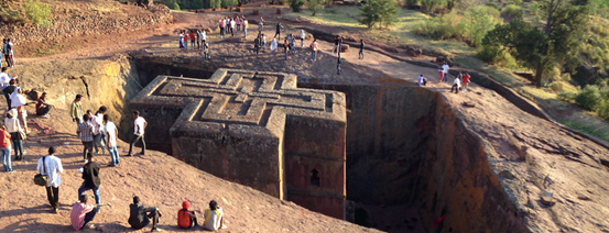 12th Century monolithic rock-hewn church of Bete Giyorgis [St. George’s] in Lalibela, Ethiopia Photo by Sam 