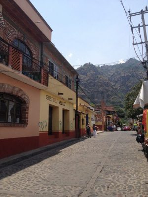 The hike to Tepozteco starts in town along the main road