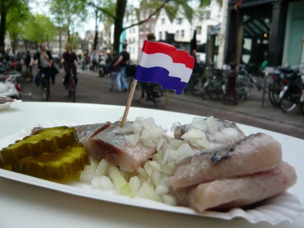 Herring with pickles and onions, a Dutch classic. 